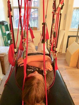 Redcord cervical spine treatment set up