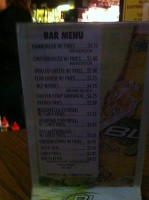 Bar menu