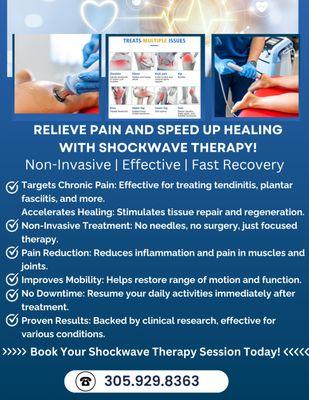 Shockwave Therapy uses high-energy sound waves to stimulate blood flow and promote the healing of damaged tissues.