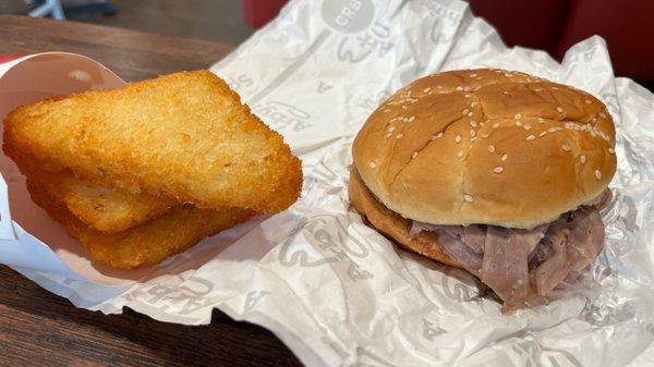 Classic combo with potato cakes (but fountain drink missing from photo)