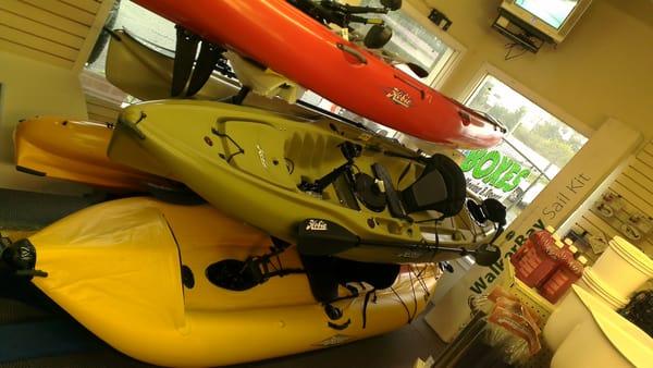 Kayaks on Display. Owner patiently spent an entire hour at closing time to explain all about the features and operation hints.