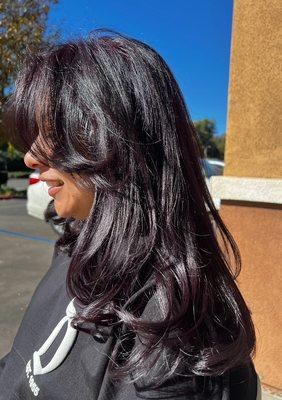 Layer cuts with black cherry color