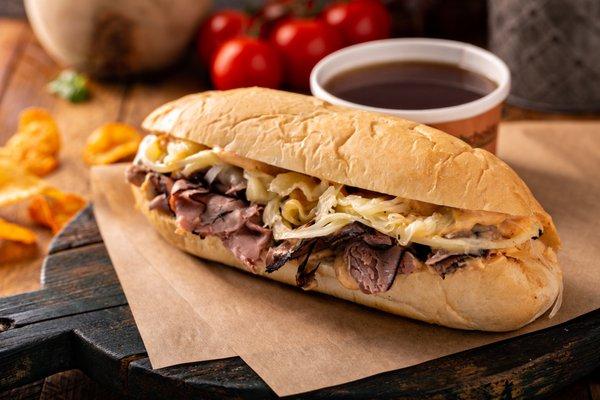 #18 - French Dip loaded with Boar's Head Roast Beef & Swiss