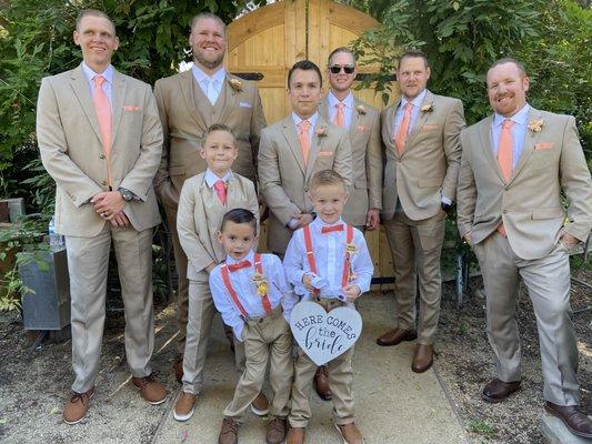 Groomsmen Party With Kids Suit  Tan 3 Piece Men/Boys Congratulations To Gabriel