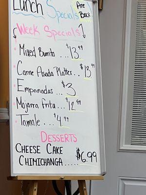 Weekly specials and prices