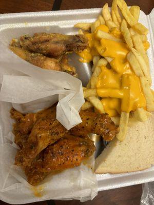 Half hot lemon pepper and half lemon pepper with Cheese Fries