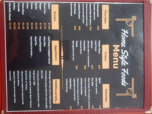 Menu consisting of rotational meals