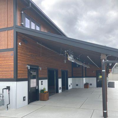 The covered plaza shelter on the outside of The Mill can be rented for events.