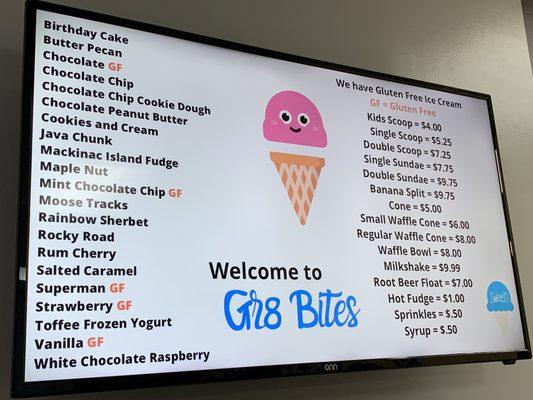 Ice cream flavors/prices