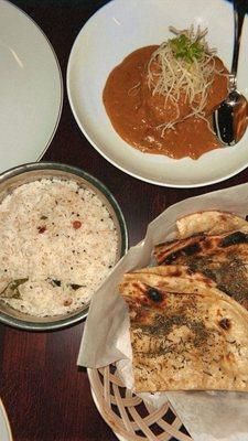 Bharva Dum Aloo, Coconut Rice, Rosemary and Mint Paratha