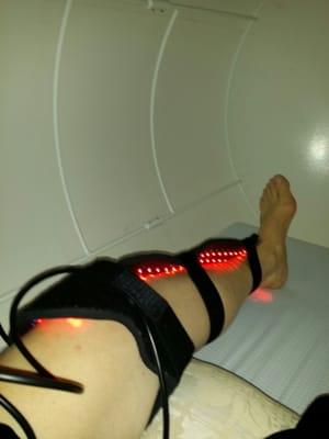 The front of my leg was hurting with a little bit of shin splints so I put the light on that area as well as my knee.