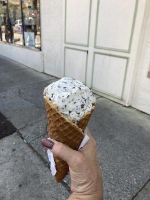 Toasted Coconut Ice Cream on a freshly made waffle cone.