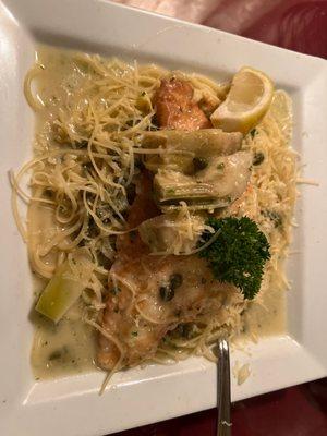 Chicken Picatta with spaghetti