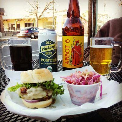 Local grass-fed & finished Lick Creek Beef Wee Patty, homemade Cole Slaw, and some local craft beers