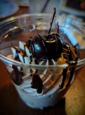 Mother's Day Buffet - Chocolate Mousse with chocolate syrup and a cherry