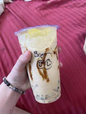 brown sugar boba with boba and lychee jelly. My fave!