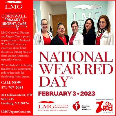 LMG Cornwall Primary & Urgent Care team participated in the annual Go Red for Women event to raise awareness of heart disease and testing.