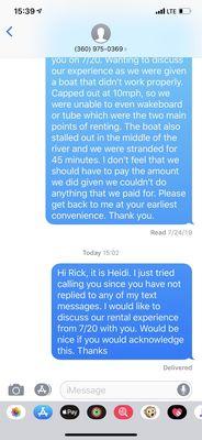 Photo evidence of my attempts to get ahold of the apparently "really reasonable" owner Rick.