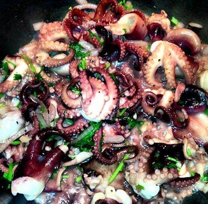 Baby octopus garlic butter white wine