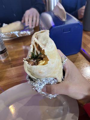 Pork belly breakfast burrito