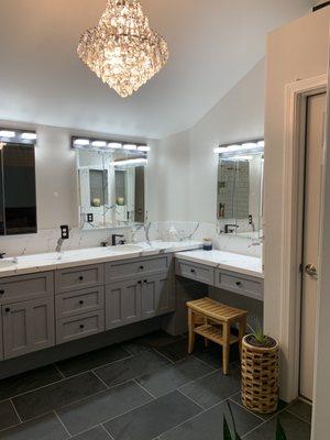 Backsplash wall is an odd shape and they did a great job with this corner. Clean edges all around.