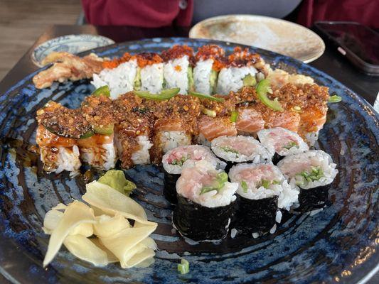 Softshell Crab Roll, Sakana Makimono, Yellow Tail Scallion Roll