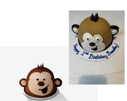 Online image of the cake I ordered on the left. The version I received on the right.