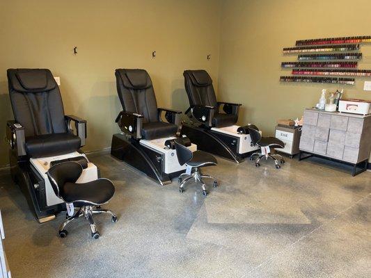 Brand new, top of the line, pedicure chairs.