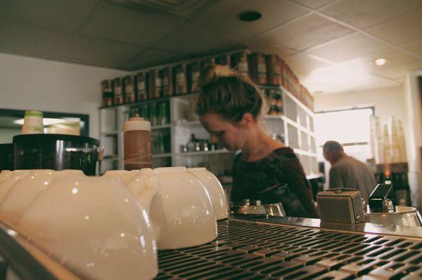 Baristas are always working hard and make great coffee & sandwiches