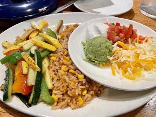 Fajita setup with veggies instead of beans