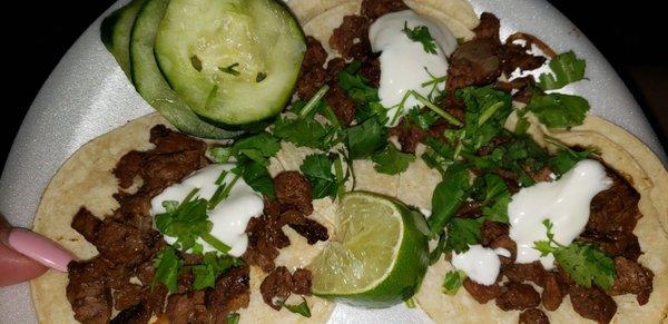 Carne asada tacos, with sour cream! All I need!