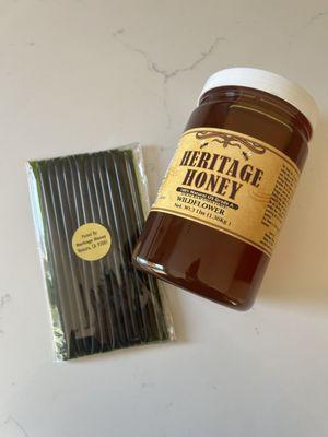 Green apple honey sticks and 3 pounds of Wildflower honey