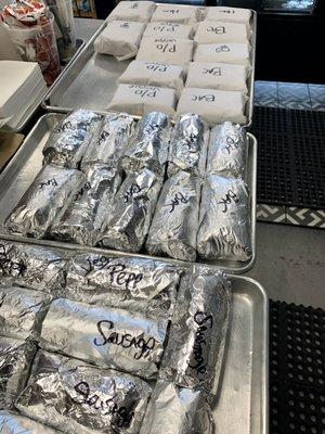 Breakfast burritos and sandwiches catering