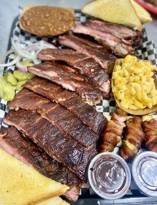 Slab of Ribs, Mac-n-Cheese, Baked Beans