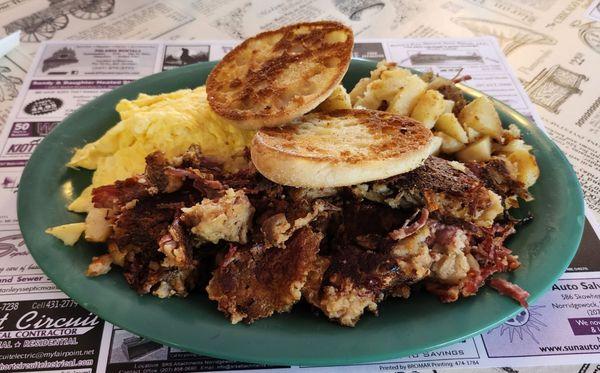 Homemade Hash with Two Eggs, Home Fries & Toast