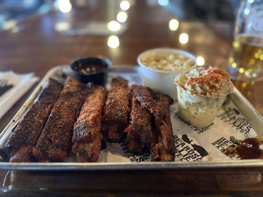 Ribs, Mac & Cheese, and Potato Salad.