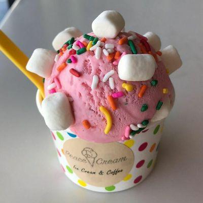 Strawberry with marshmallows and sprinkles