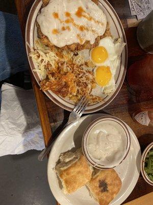 Chicken Fried steak, eggs and biscuits and gravy!