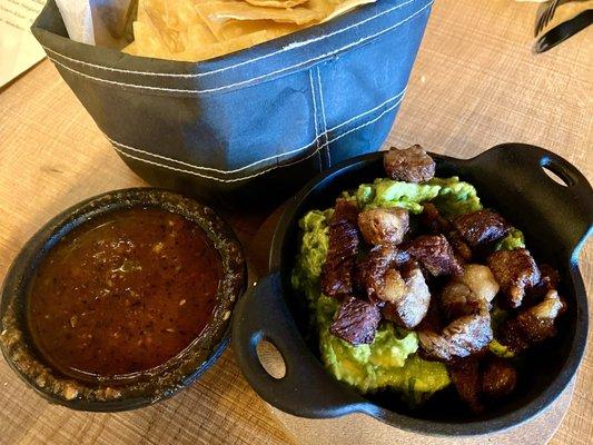 Chicharron De Ribeye - Deep fried ribeye chunks served on a bed of freshly made guacamole.