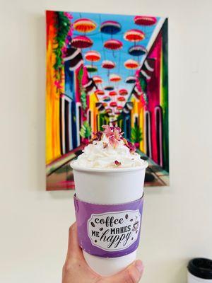 Nutella latte with rose petals. Artwork direct from Colombia, sold and proceeds sent back to artist