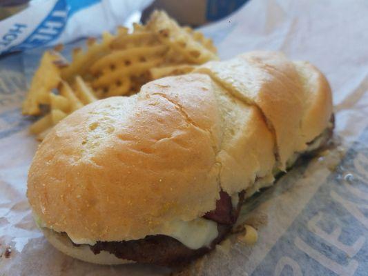 Roman Burger with Waffle Fries.