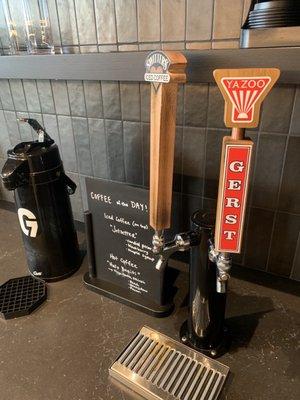 Coffee, cold or hot, and beer on tap!