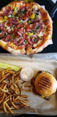 Pile it High pizza and Smash Burger (add Pepperoni)