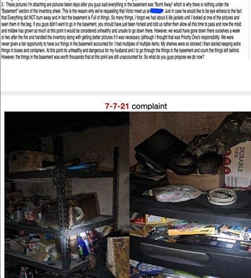 My emailed proof that they lied about our "Basement" inventory