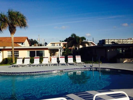 Beach side of the building and pool