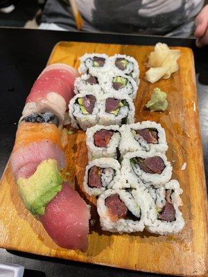 Rainbow Roll, Spicy Tuna, Tuna & Avocado