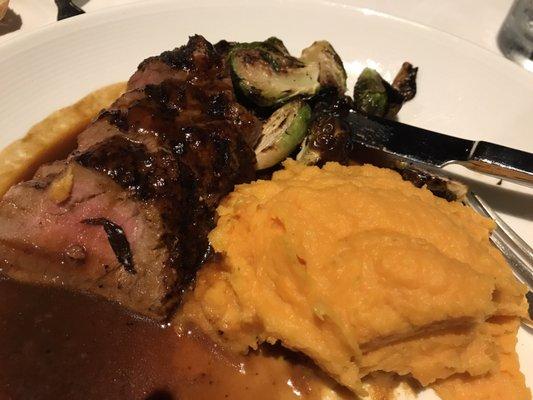 Pork Tenderloin with sweet potatoes, Brussel sprouts