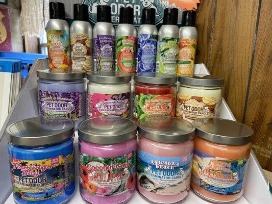 Got pet odor??  These candles and sprays help eliminate the pet odor!