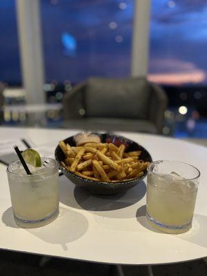 Regular margarita, jalapeño margarita and a side of fries!