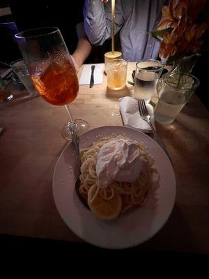 Spaghetti al Limone with Aperol Spritz